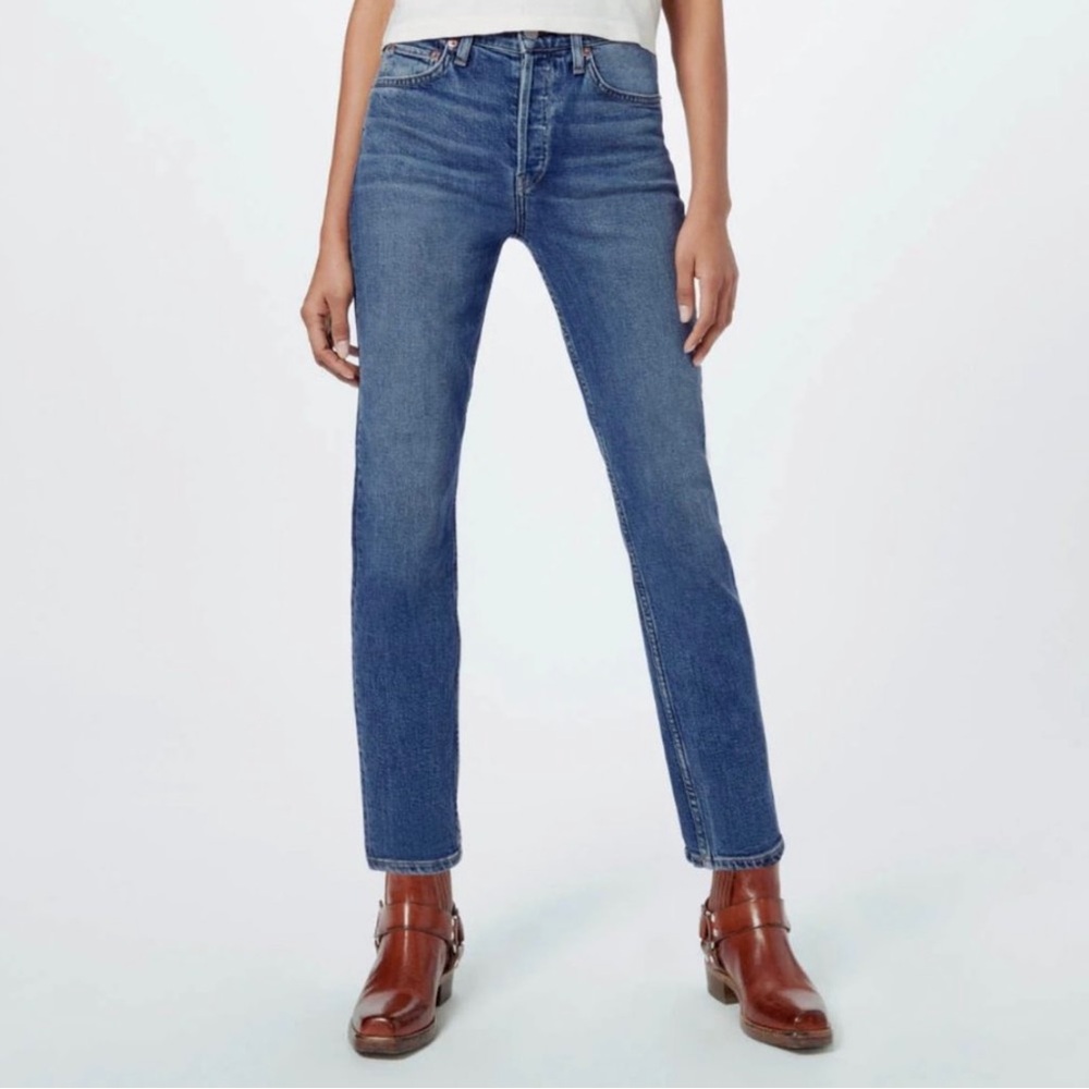Re/Done NWT 90s High Rise Ankle Crop Jeans in Mid 70s Wash Size 24 Women’s